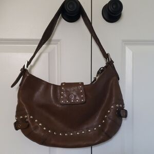 Elegant Brown Studded Hobo Bag